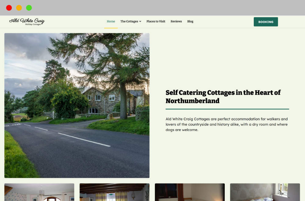 A mockup of the Ald White Craig Cottages website on a laptop screen.