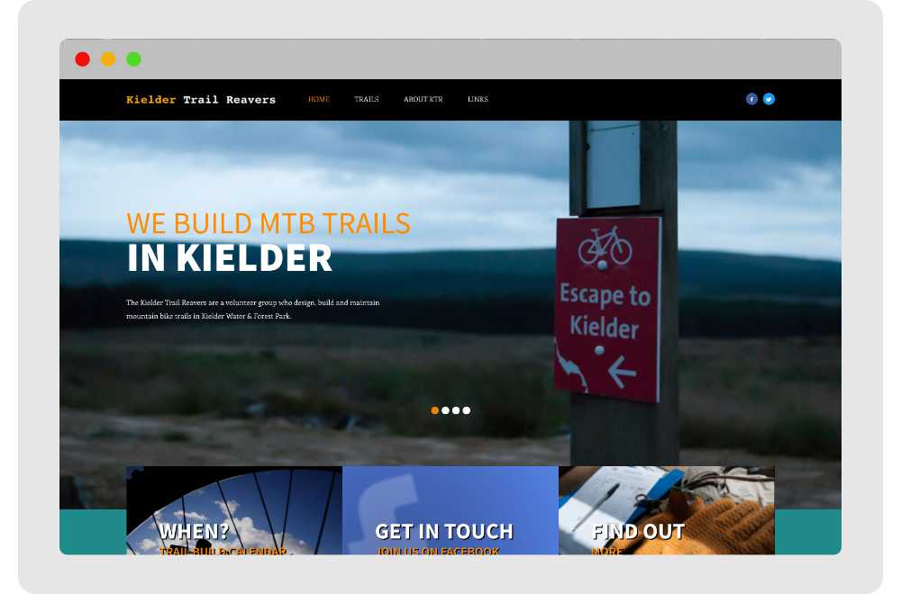 A mockup image of the Kielder Trail Reavers website on a laptop screen.