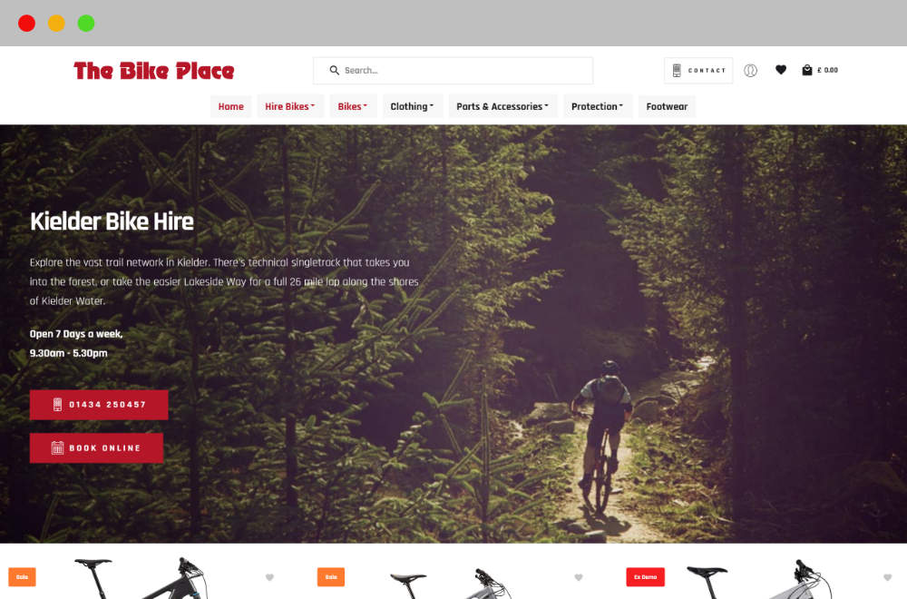 A mockup image of the The Bike Place website on a laptop screen.