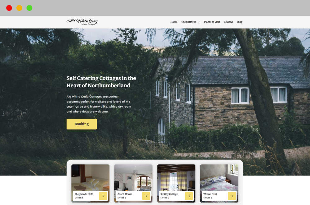 A preview of the Ald White Craig Cottages website.