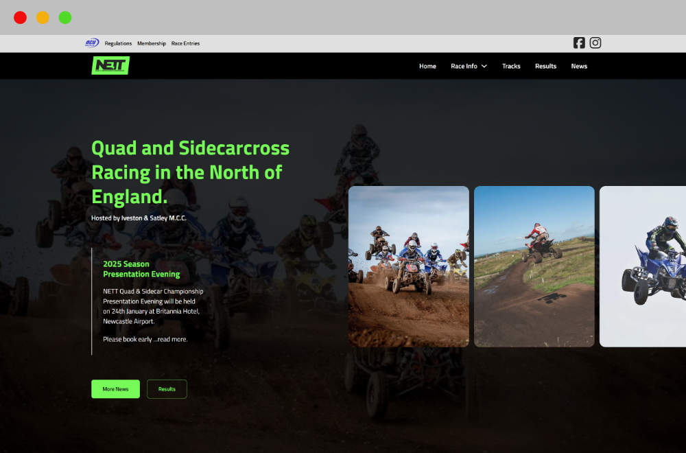 A preview of the NETT Quad Championship website.