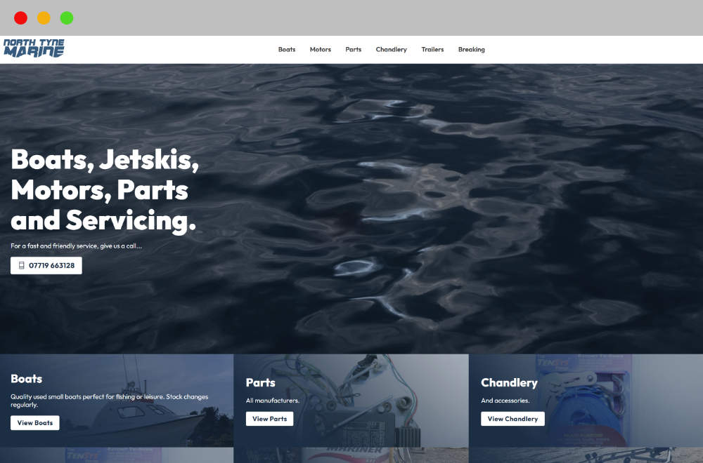 Preview of North Tyne Marine website in browser.