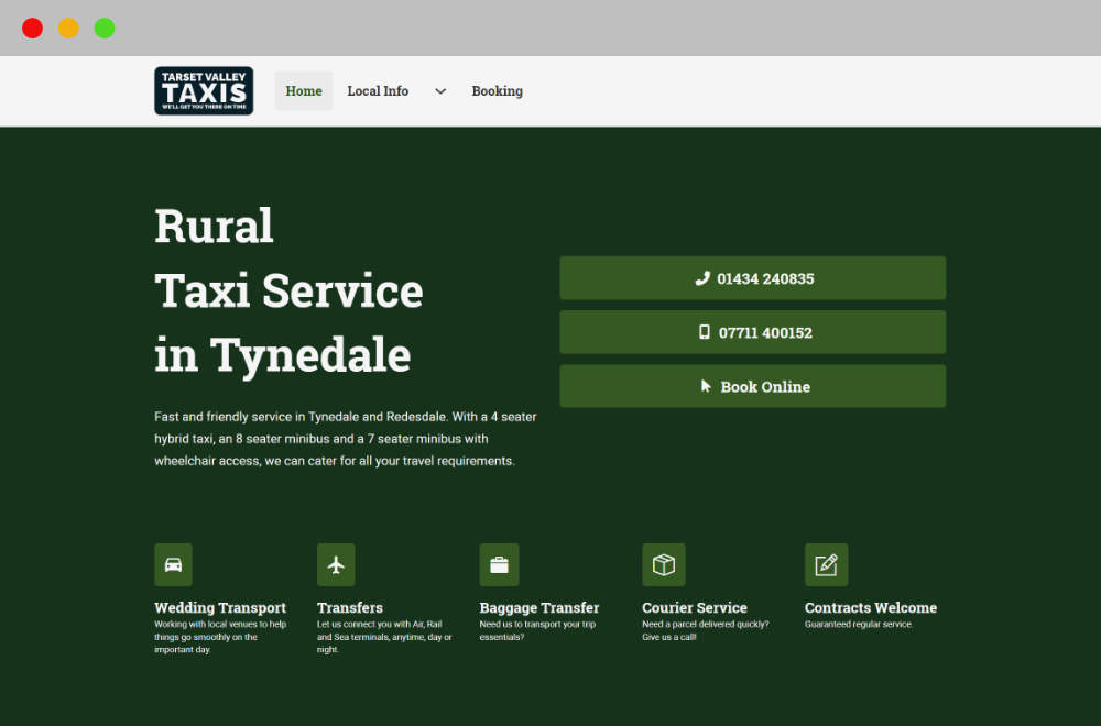 Tarset Valley Taxis in browser.